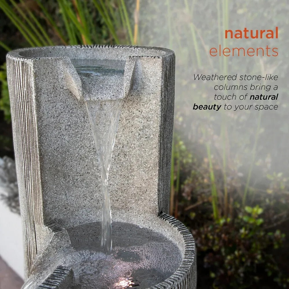 Elegant Weathered Stone Finish 3-Tier Water Fountain - 41in Garden Centerpiece