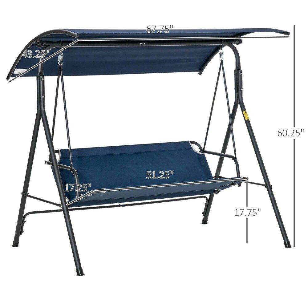 3-person Patio Porch Patio Swing with Adjustable Tilt Canopy Top in Blue
