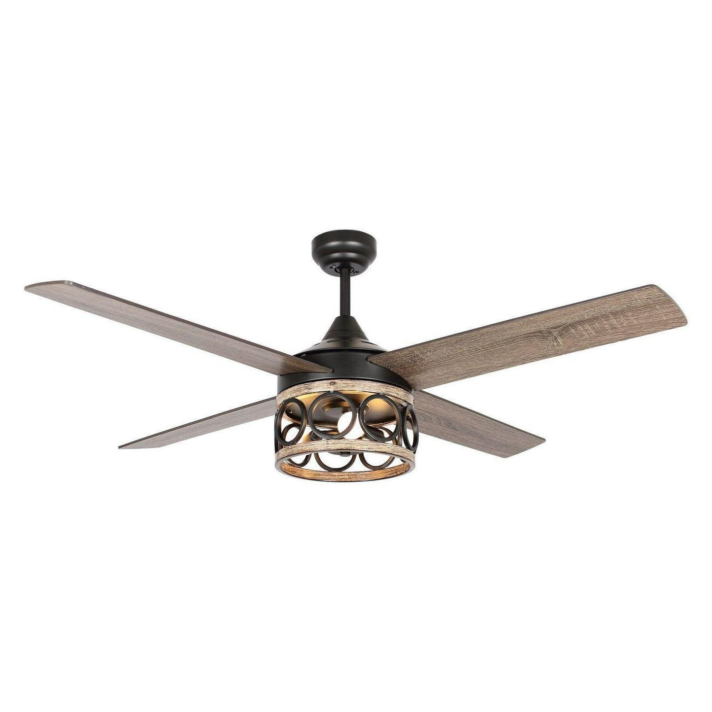 Industrial Style 52in 3-Light Matte Black LED Ceiling Fan with Remote Control