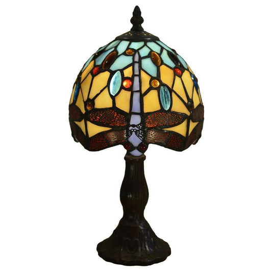 Tiffany Style 12in Stained Glass Mini Table Lamp Dragonfly Theme