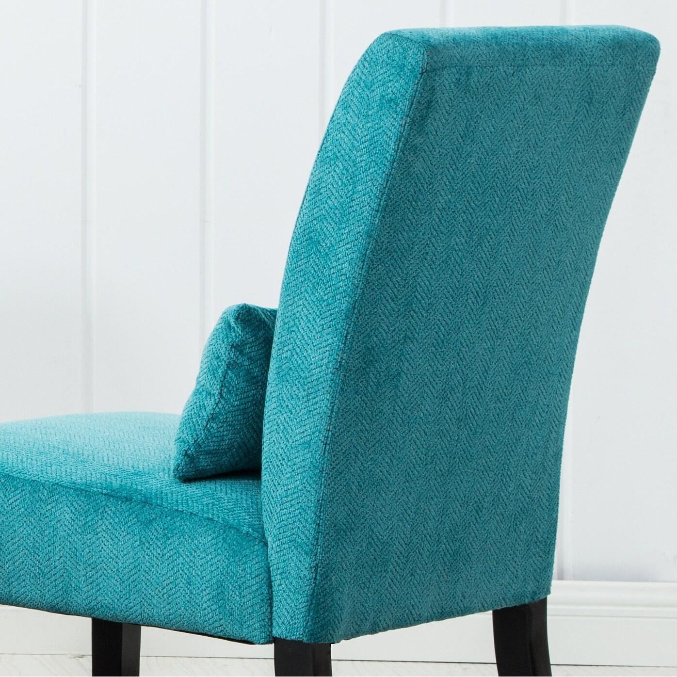 Teal Blue Chenille Fabric Accent Chair w/Matching Pillow - Livingroom, Bedroom