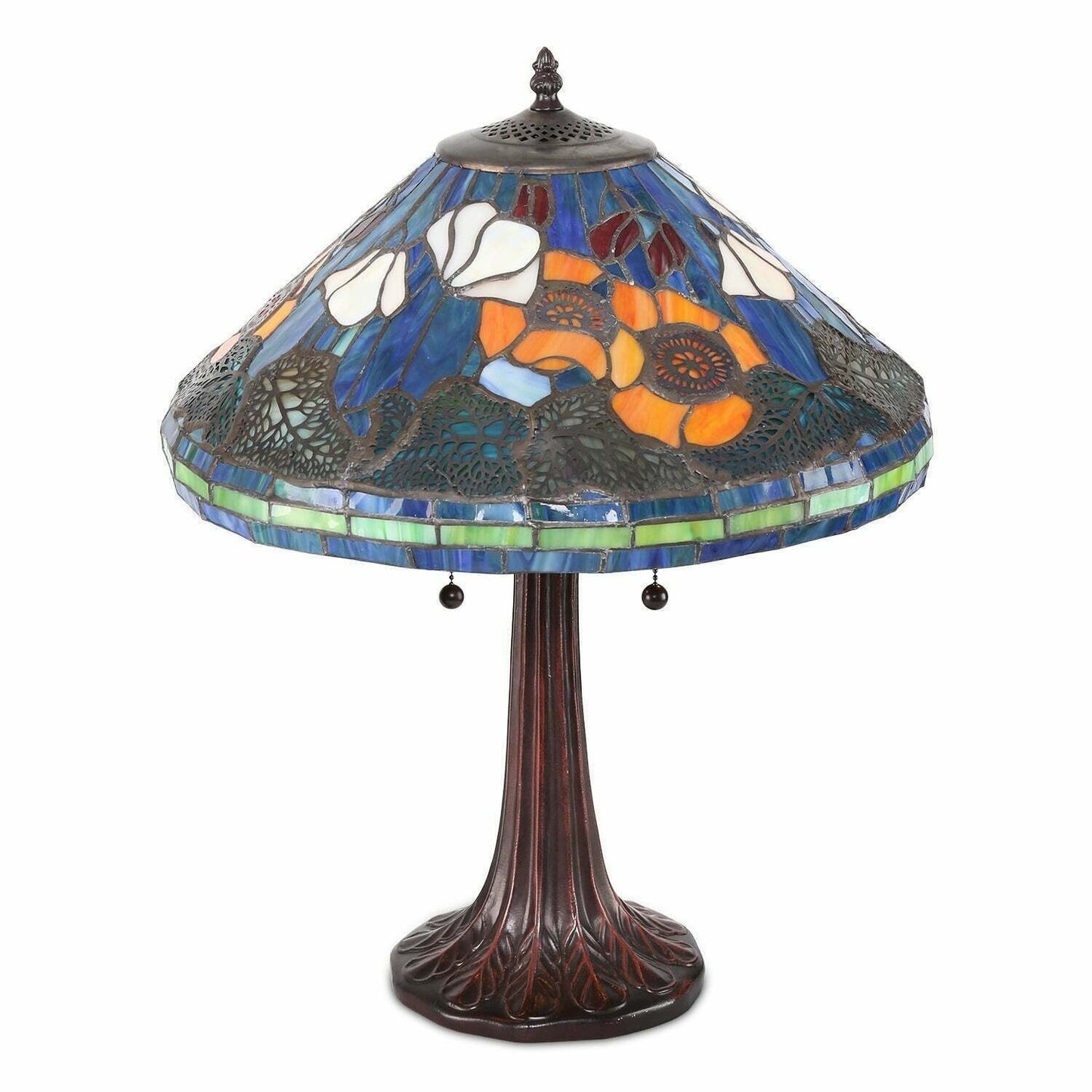 Set of 2 - Tiffany Style Golden Poppy Stained Glass Table Reading Accent Lamp