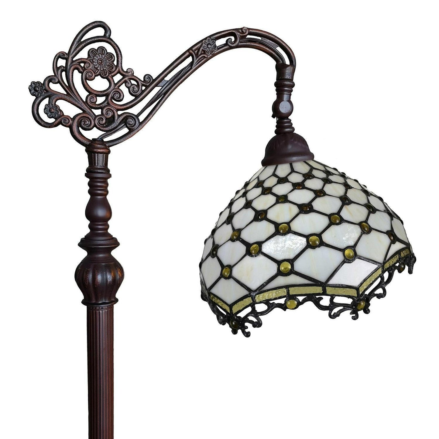 Jeweled Off White Tiffany Style Floor Lamp Arched 62in Tall Stained Glass