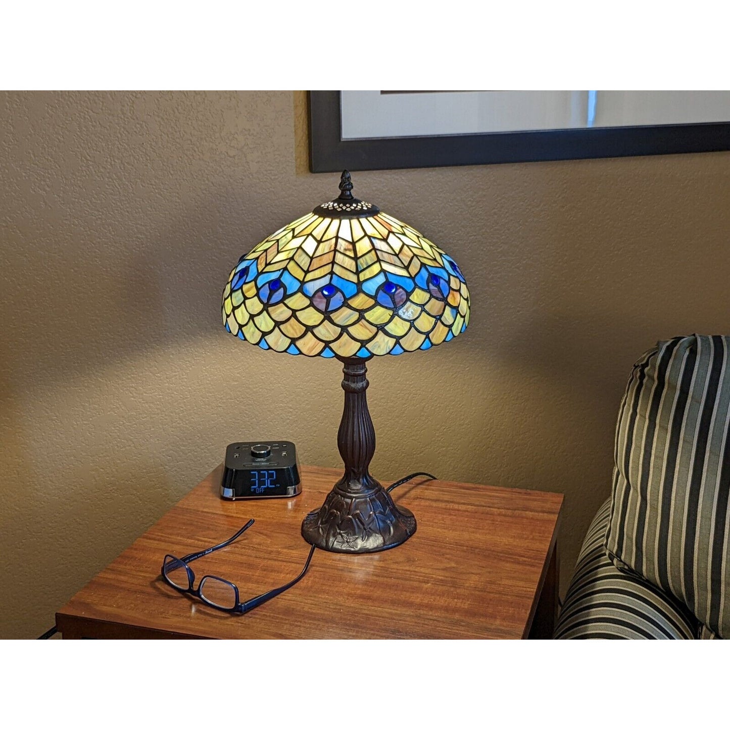 Table Lamp Peacock Theme Tiffany Style Stained Glass Accent Table Lamp 18in Tall