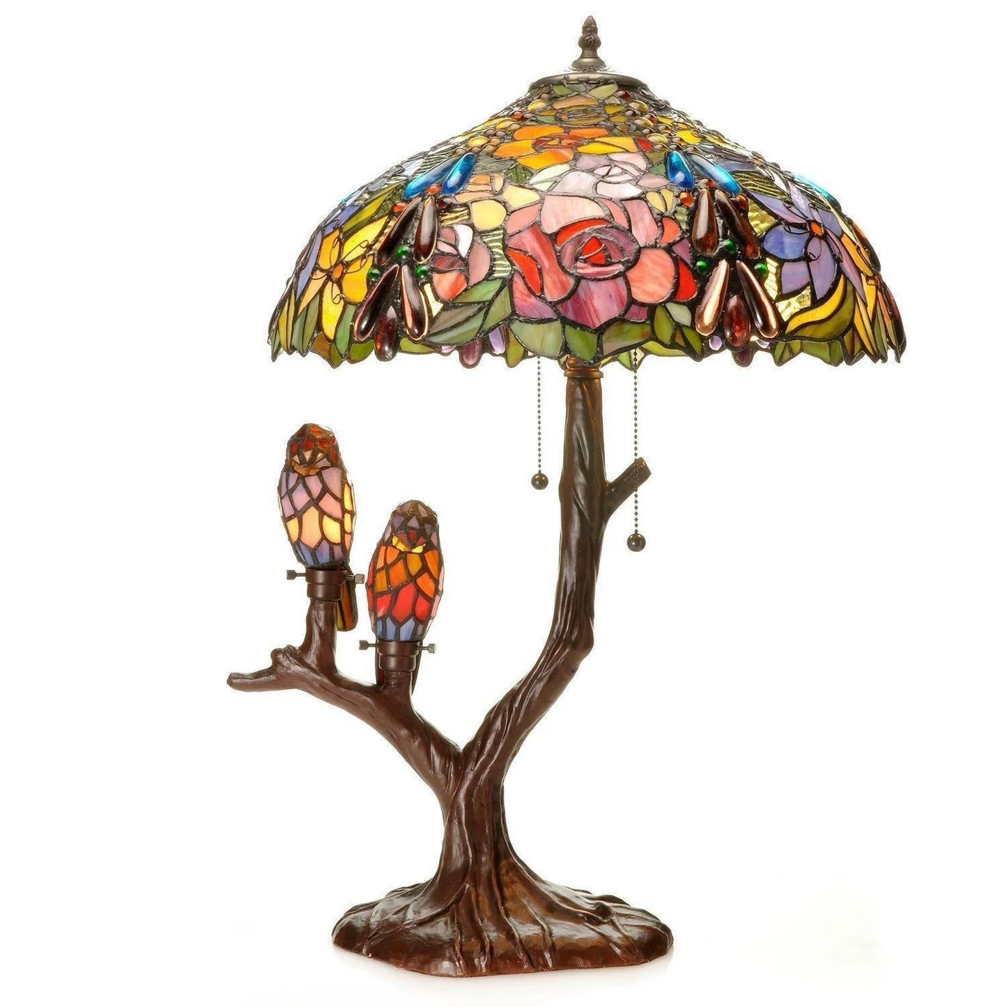 Tiffany Style Table Tree With Owls Lamp Reading Desk Accent Stained Glass Lamp