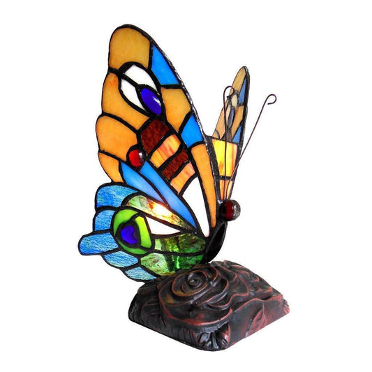 Tiffany Style Stained Glass Butterfly Accent Lamp / Night Light 9inT