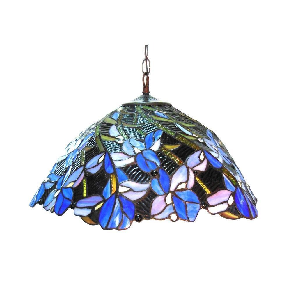 Victorian Tiffany Style Hanging Pendant Ceiling Light -Blue Violet Stained Glass