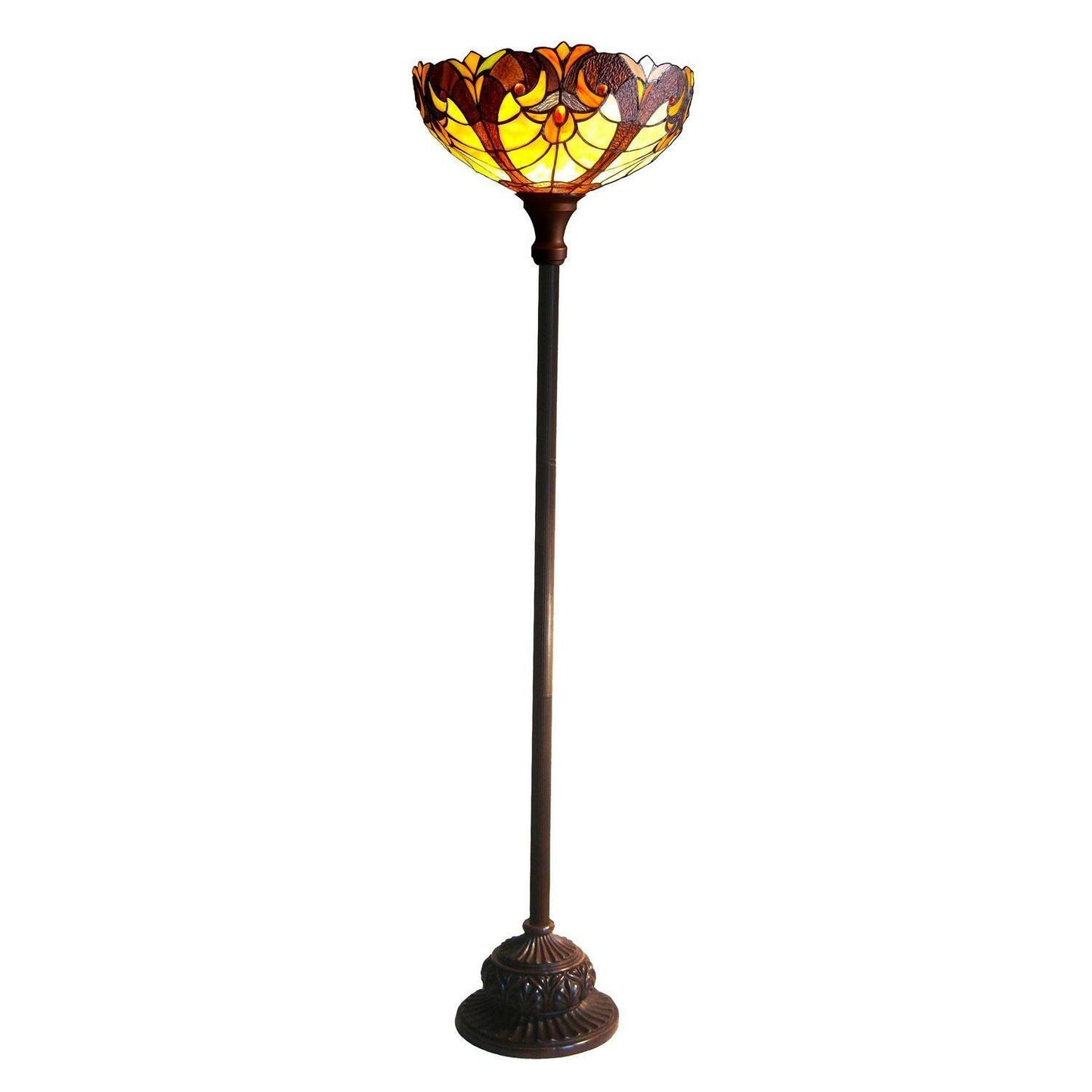 Amber Victorian Torchiere Lamp Floor Lamp Tiffany Style Stained Glass 71in