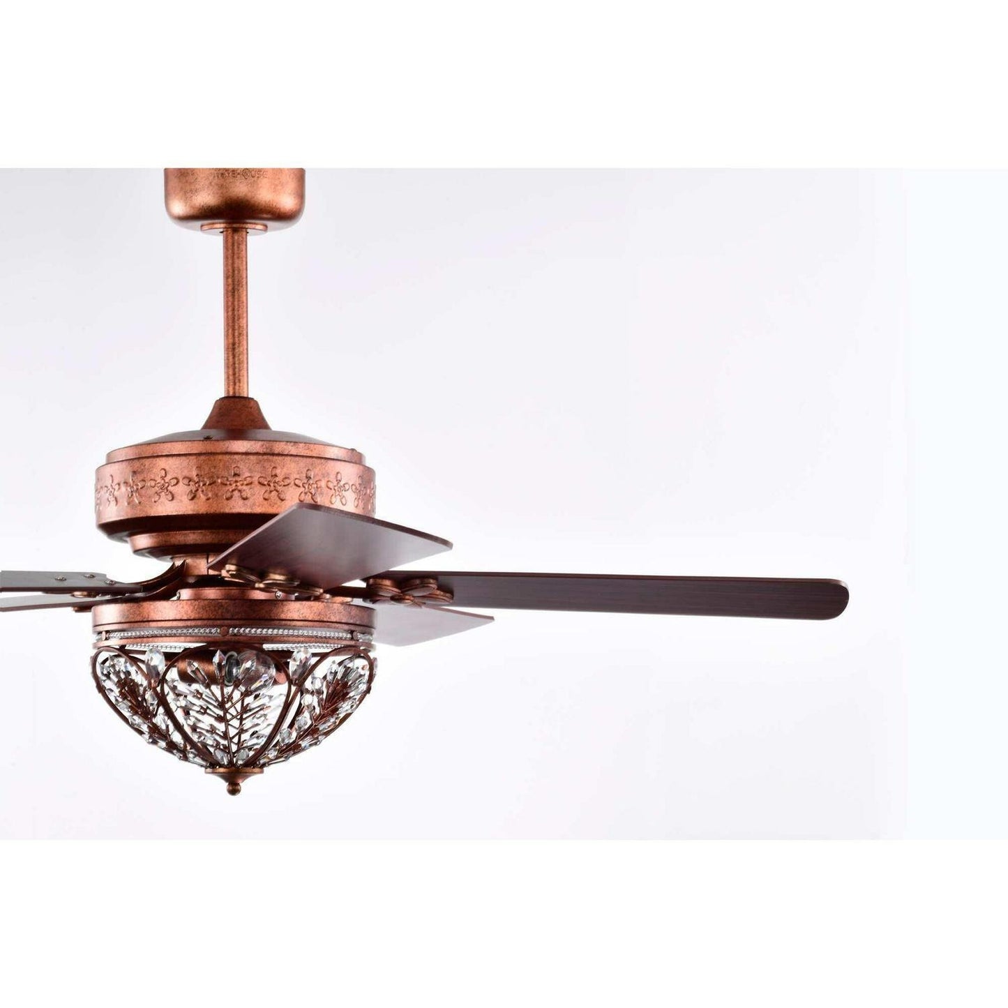 Elegant Remote-Controlled Antique Copper & Crystal Ceiling Fan, 3-Speed 5-Blade