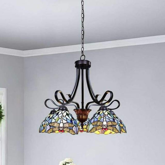 Dragonfly Design Hanging Pendant Ceiling Light White Tiffany Style Stained Glass