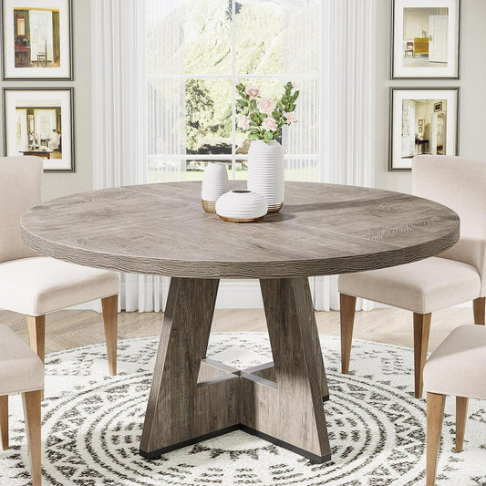 Round Farmhouse Dining Kitchen Table in Rustic Grey Brown Finish 47in Diameter