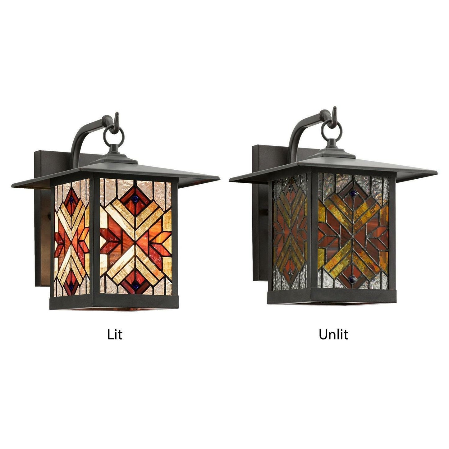 Oil Rubbed Bronze Finish Red Stained Glass 1-Light Outdoor Lantern Wall Sconce