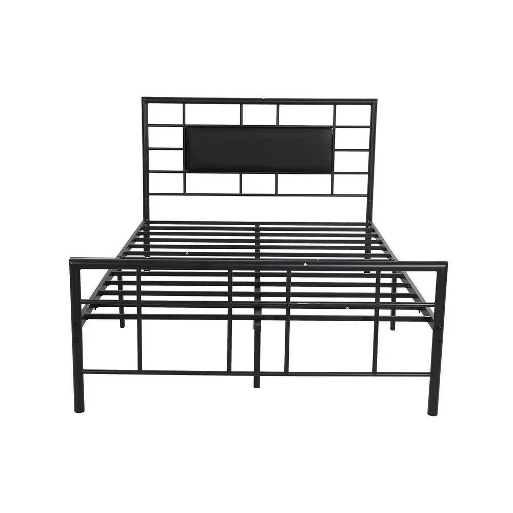 Full Sz Metal Platform Bed Frame with Padded Headboard & Footboard in Black