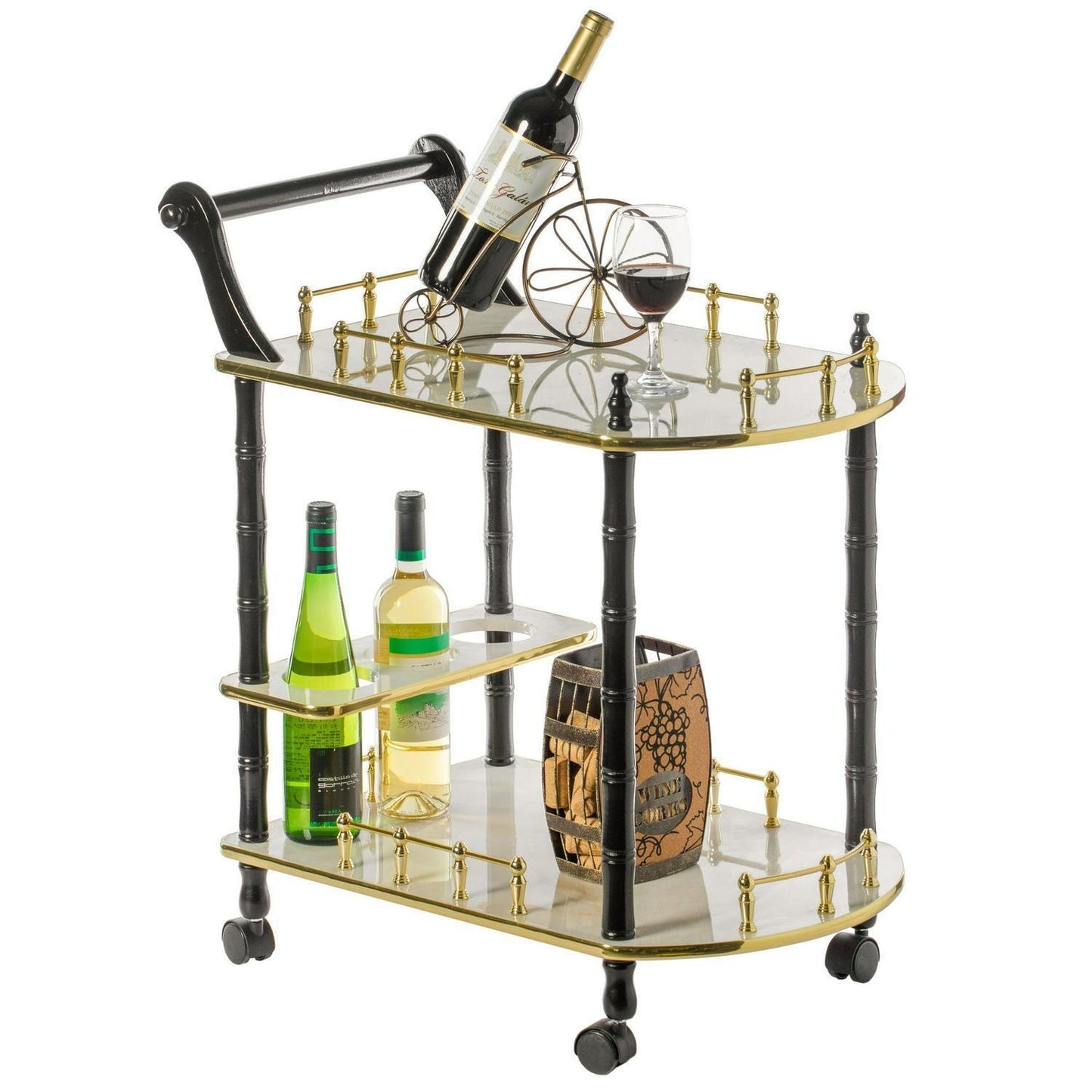 Wood Serving Bar Cart Tea Trolley 2 Tier Shelves With Wheels in White