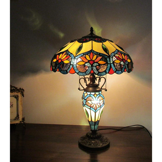 Tiffany Style Dark Bronze Finish Victorian Design Stained Glass Table Lamp