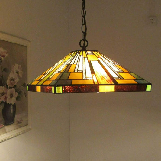 Bronze Finish Hanging Tiffany Style Stained Glass 2-Light Pendant Ceiling Light