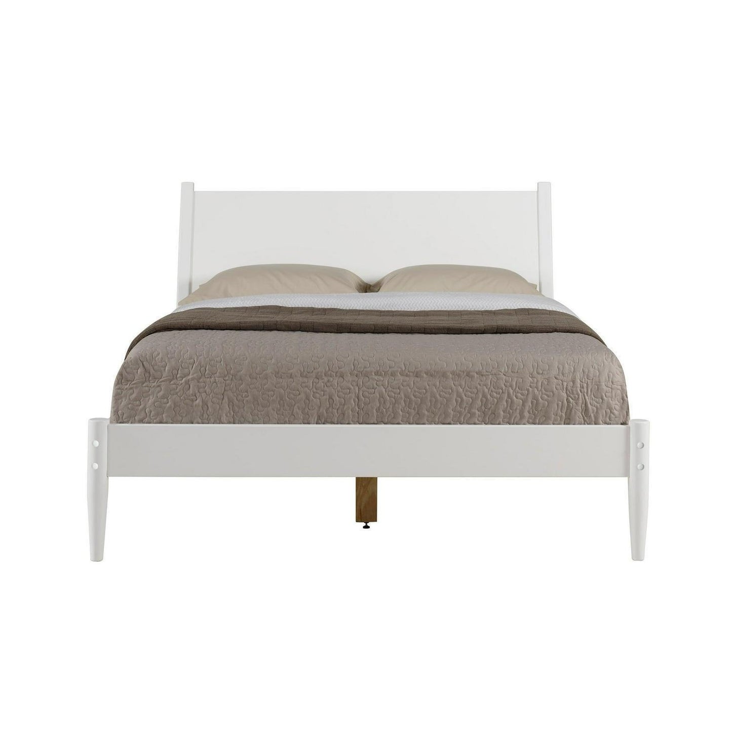 Pine Wood Mid-Century Style King Size Panel Bed in White Finish