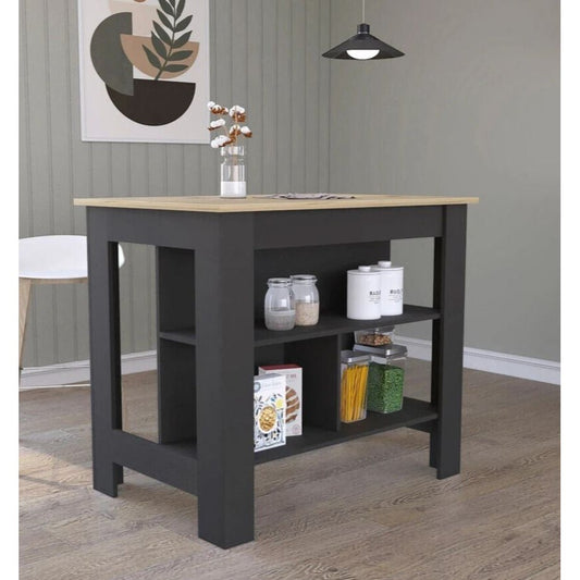 Kitchen Island Table With Open Lower Storage Espresso Finish/Natural Fin Top