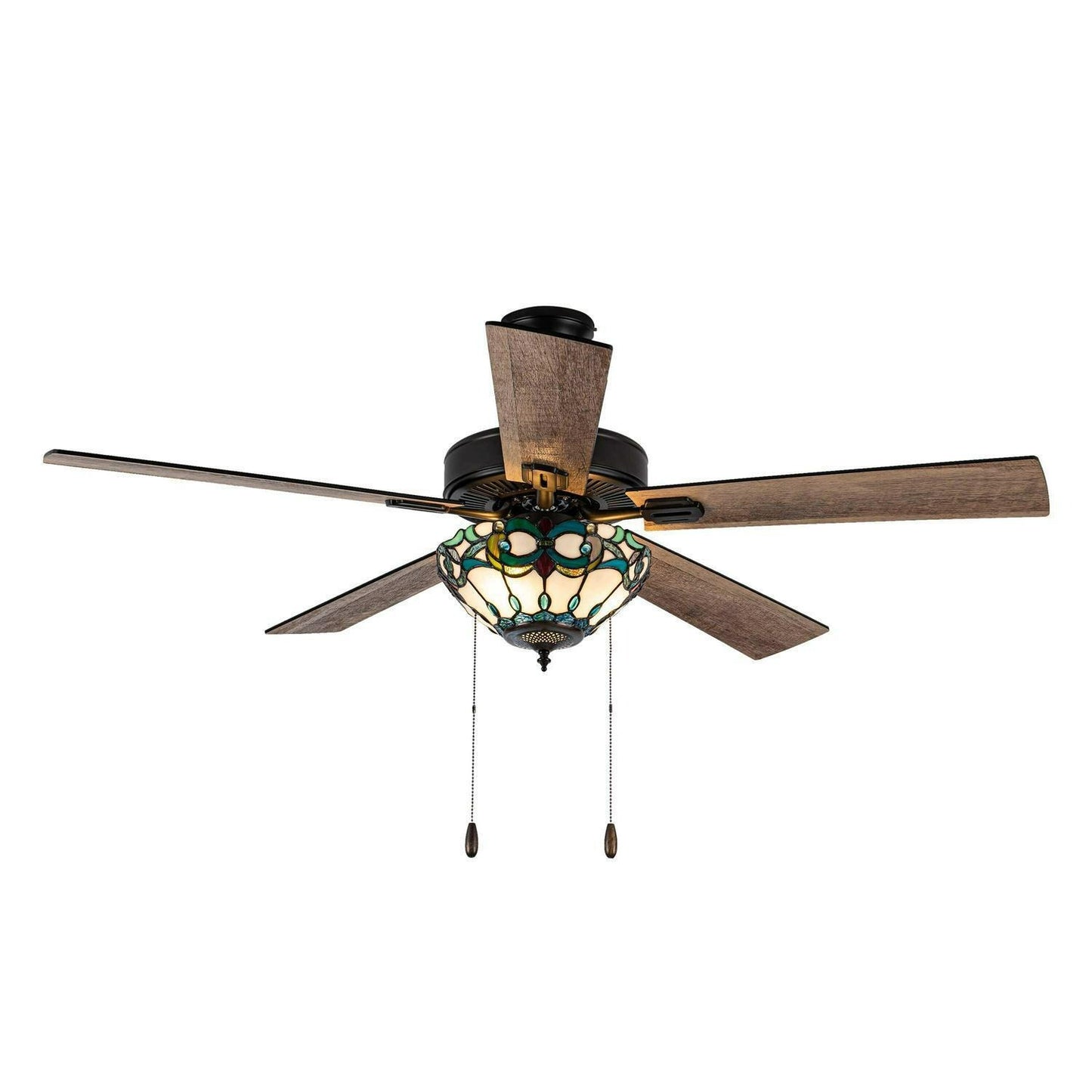 Remote Control Stained Glass Ivory Ceiling Fan 52in 3-Light Oil-Rubbed Bronze