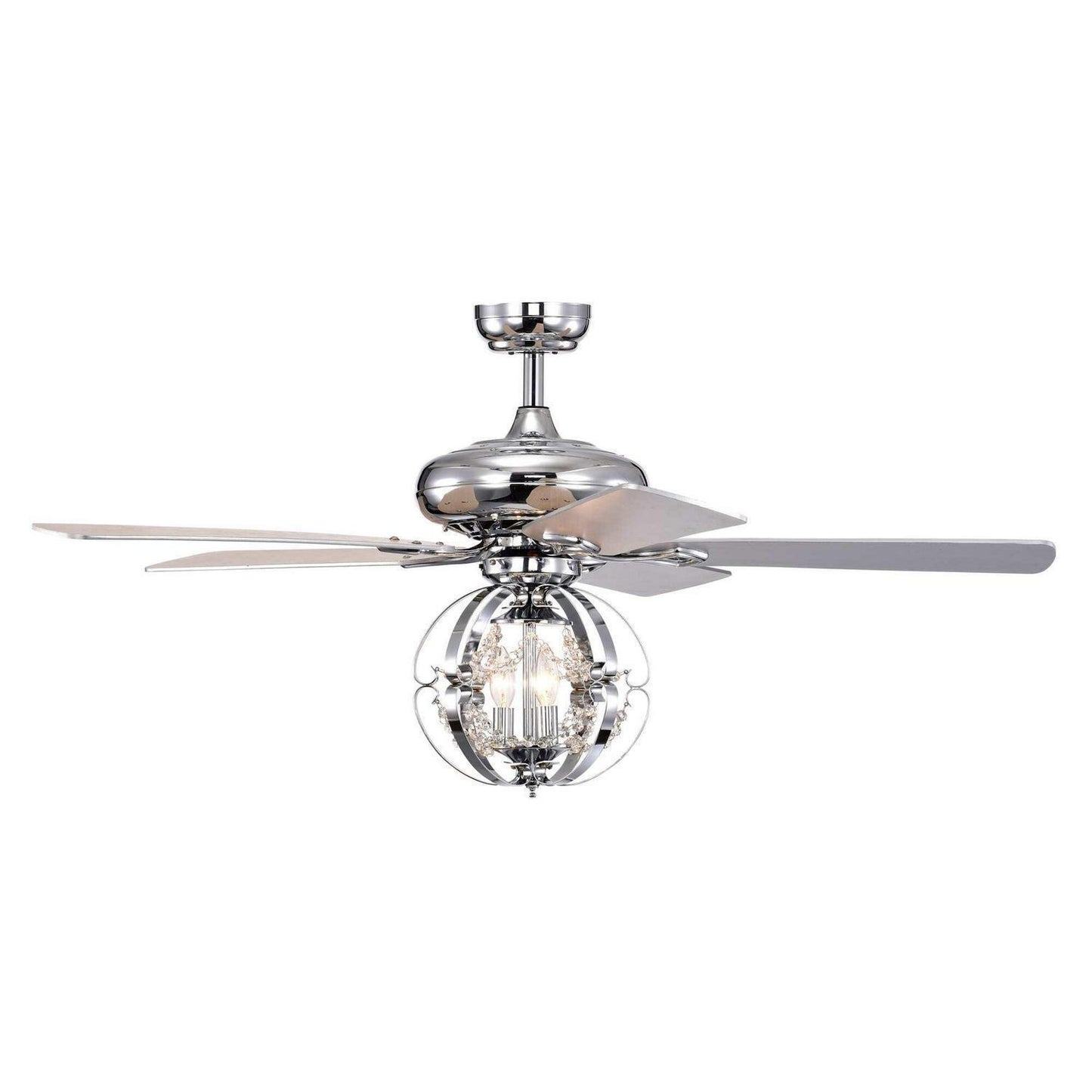 Silver Finish Globe Ceiling Fan and Light with Remote 52in 5-Blade