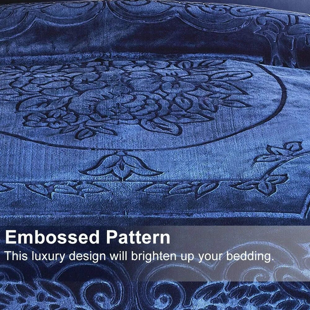 Luxurious Oversized Floral Embossed Bed Blanket/Cover in Royal Blue