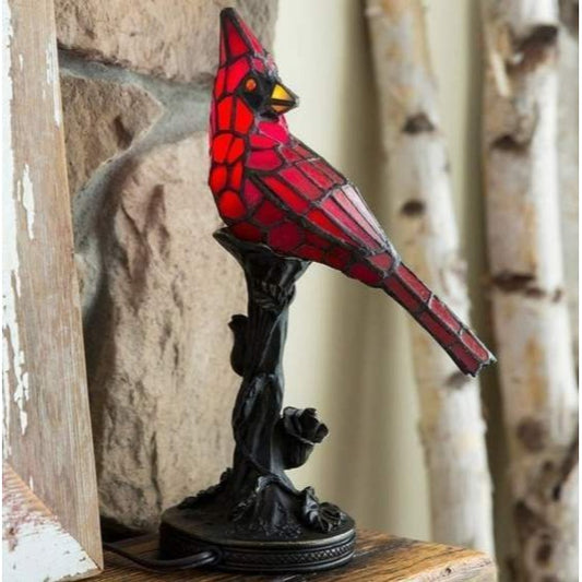 Red Stained Glass 13 inch Tall Cardinal Accent Table Lamp