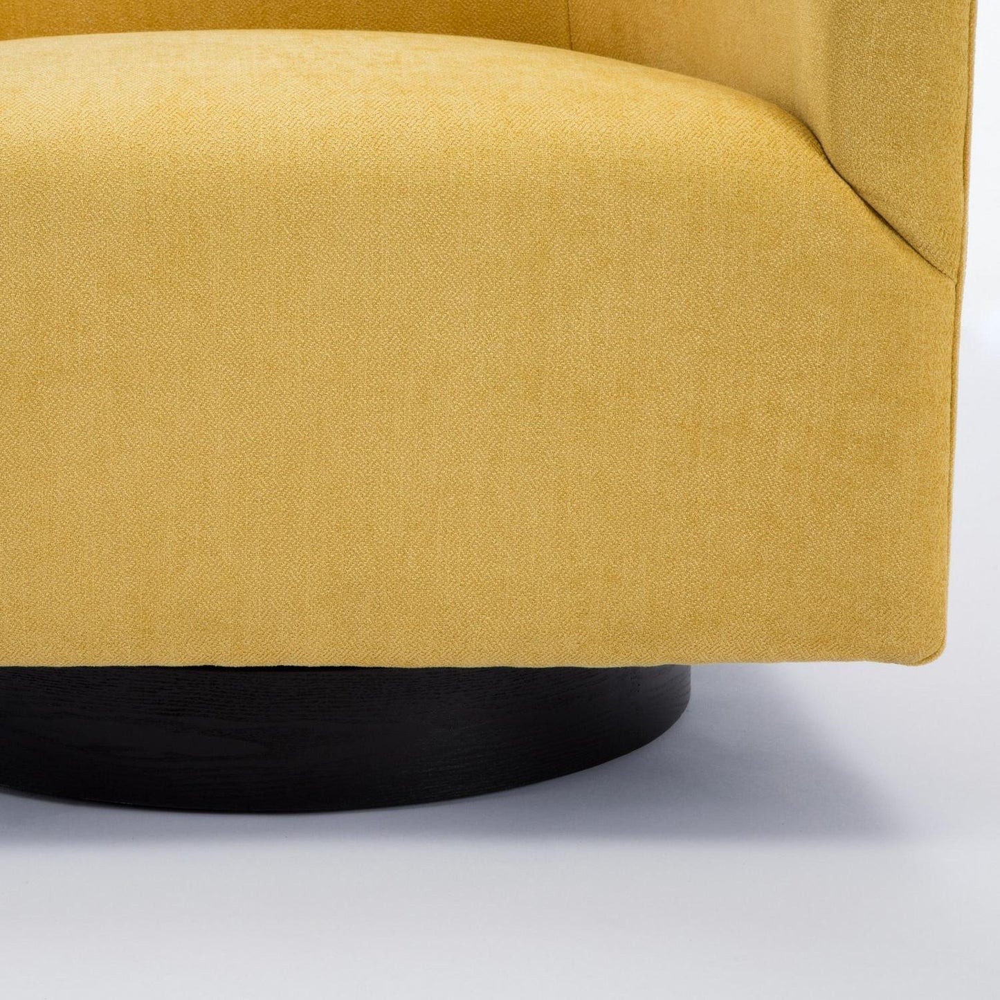 Swivel Accent Armchair with Wood Base and Barrel Back in Yellow