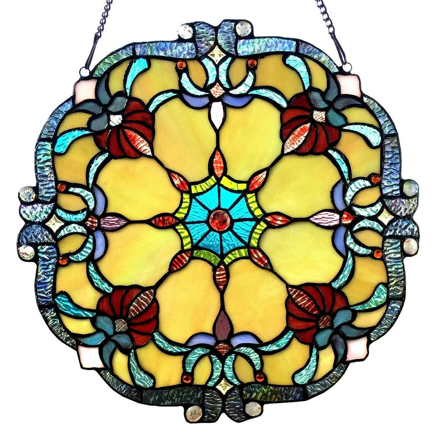 Stained Glass Window Panel Suncatcher Tiffany Style 18in Diameter Window Hanging