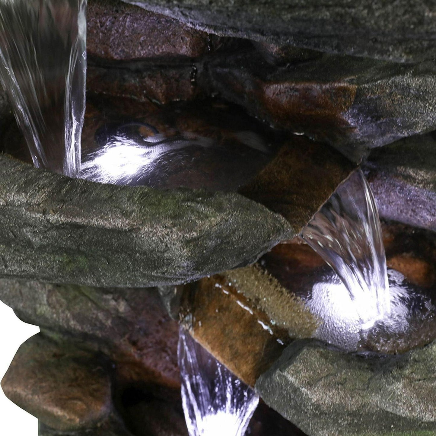 Rock 5-Tier Rock Outdoor Water Fountain: LED Lit, Easy Setup, Durable Polyresin