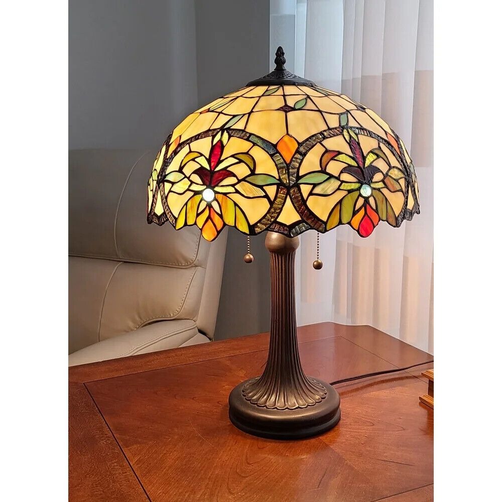 Floral Theme Table Lamp Stained Glass Tiffany Style 23 Tall Reading Accent Lamp