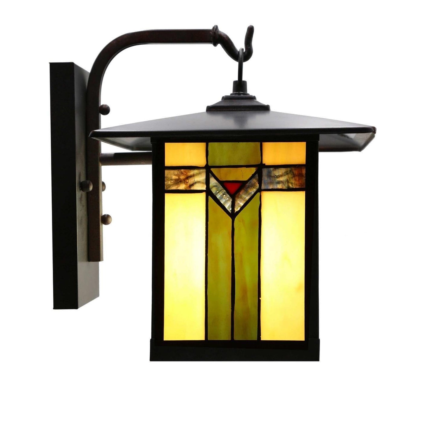 Porch Light Sconce Tiffany Style Stained Glass Bronze Fin in Green -9x10x12in