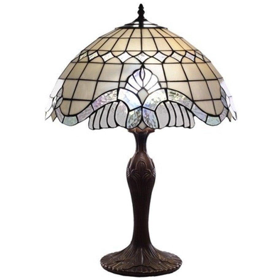 Baroque Pearl White Stained Glass Tiffany Style Accent Table Lamp