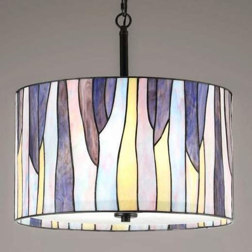 Purple and Blue Tiffany Style Stained Glass Hanging Ceiling Light Drum Shade