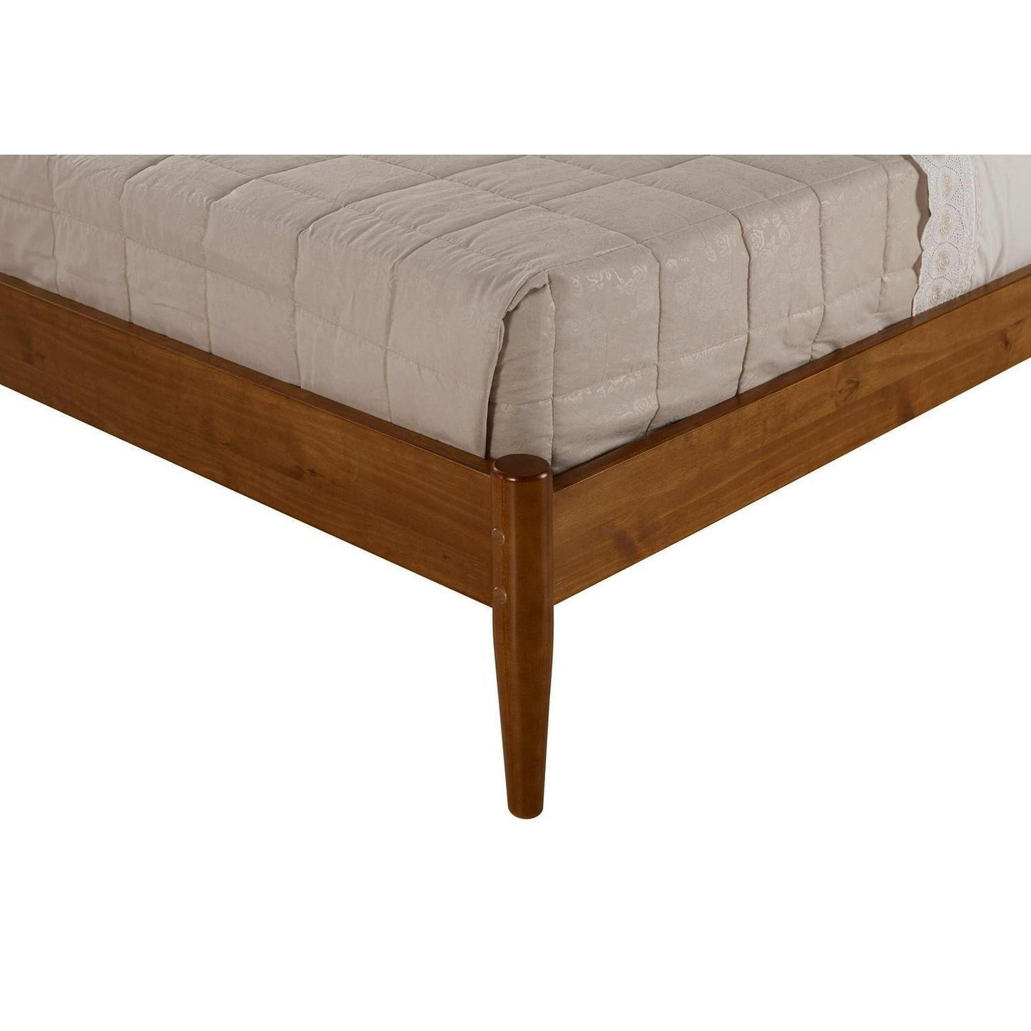 Brown Finish Pine Wood Mid-Century Style Twin Size Panel Bed