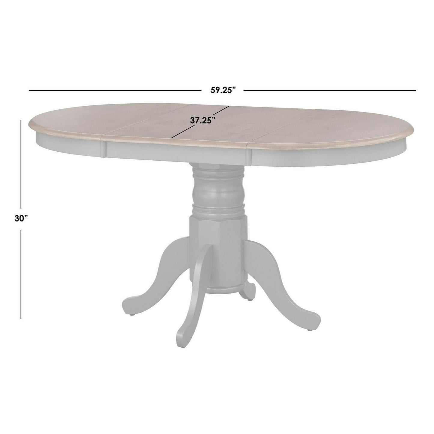 Country Style Pedestal Table: Solid Wood w/ 22in Leaf - White Finish, Nat Top