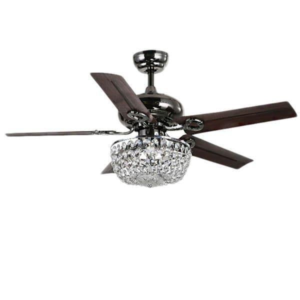 Brown Crystal Chandelier Ceiling Fan 3-Light 5-blade 43-inch -Pull Chain