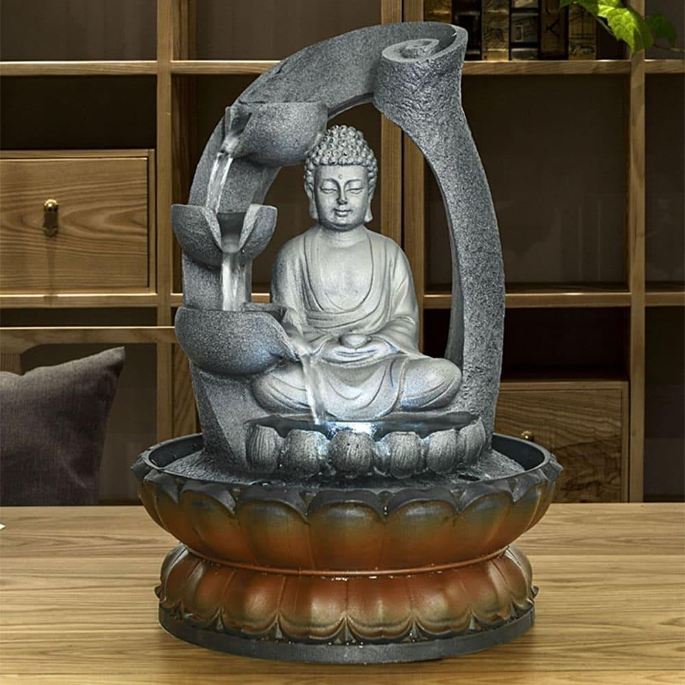 Table Buddha Fountain: Zen Meditation Waterfall for Relaxed Mindful Living 11in