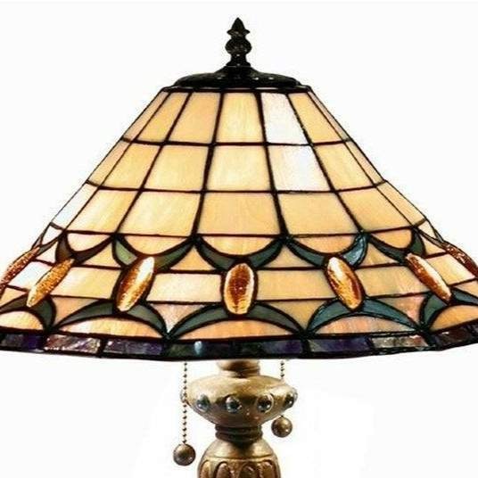 Tiffany Style Amber Jeweled Stained Glass Baroque Table Lamp Accent Lamp 27in