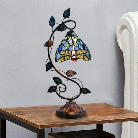 Dragonfly Design Stained Glass Tiffany Style Accent Desk Lamp - 23inT