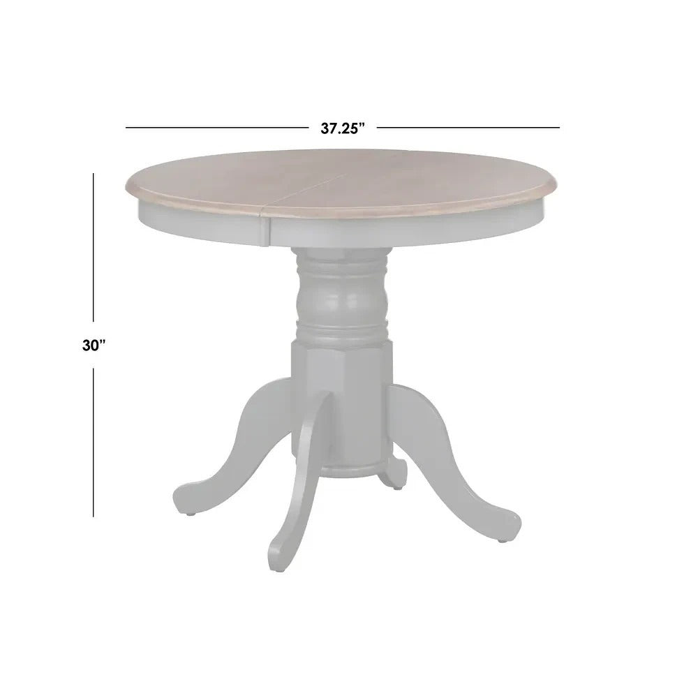 Country Style Pedestal Table: Solid Wood w/ 22in Leaf - White Finish, Nat Top