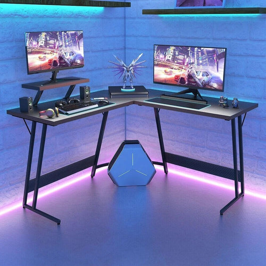 Style & Function: Black Wood Finish L-Shaped Corner Computer Gaming Desk