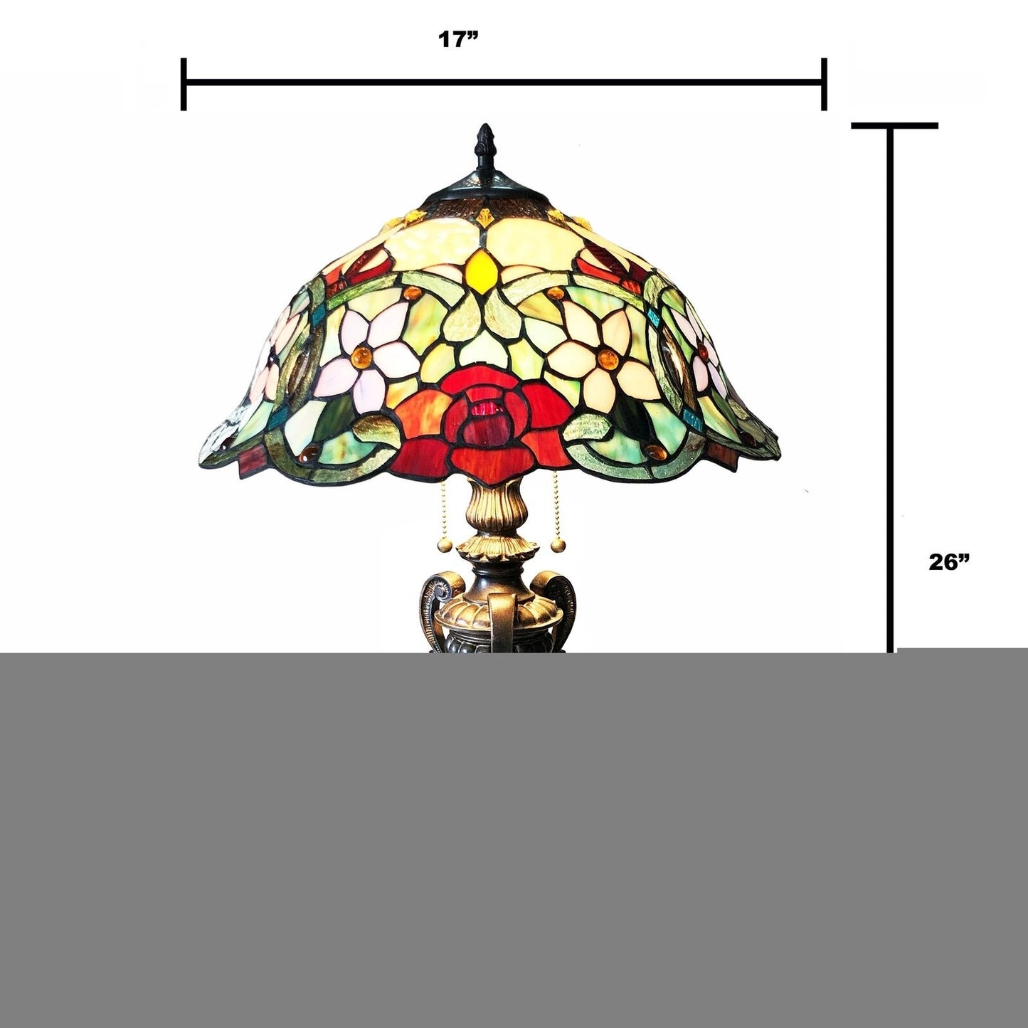 26in Chang Roses Tiffany Style Stained Glass Antique Bronze Finish Table Lamp