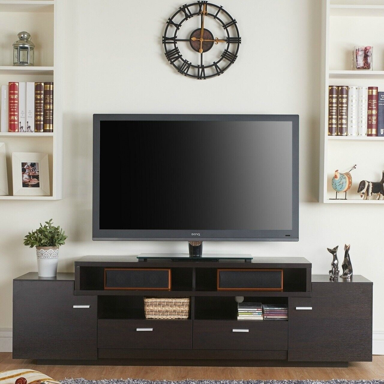 Tiered TV Stand Media Storage Entertainment Center for Large TV Cappuccino Fin