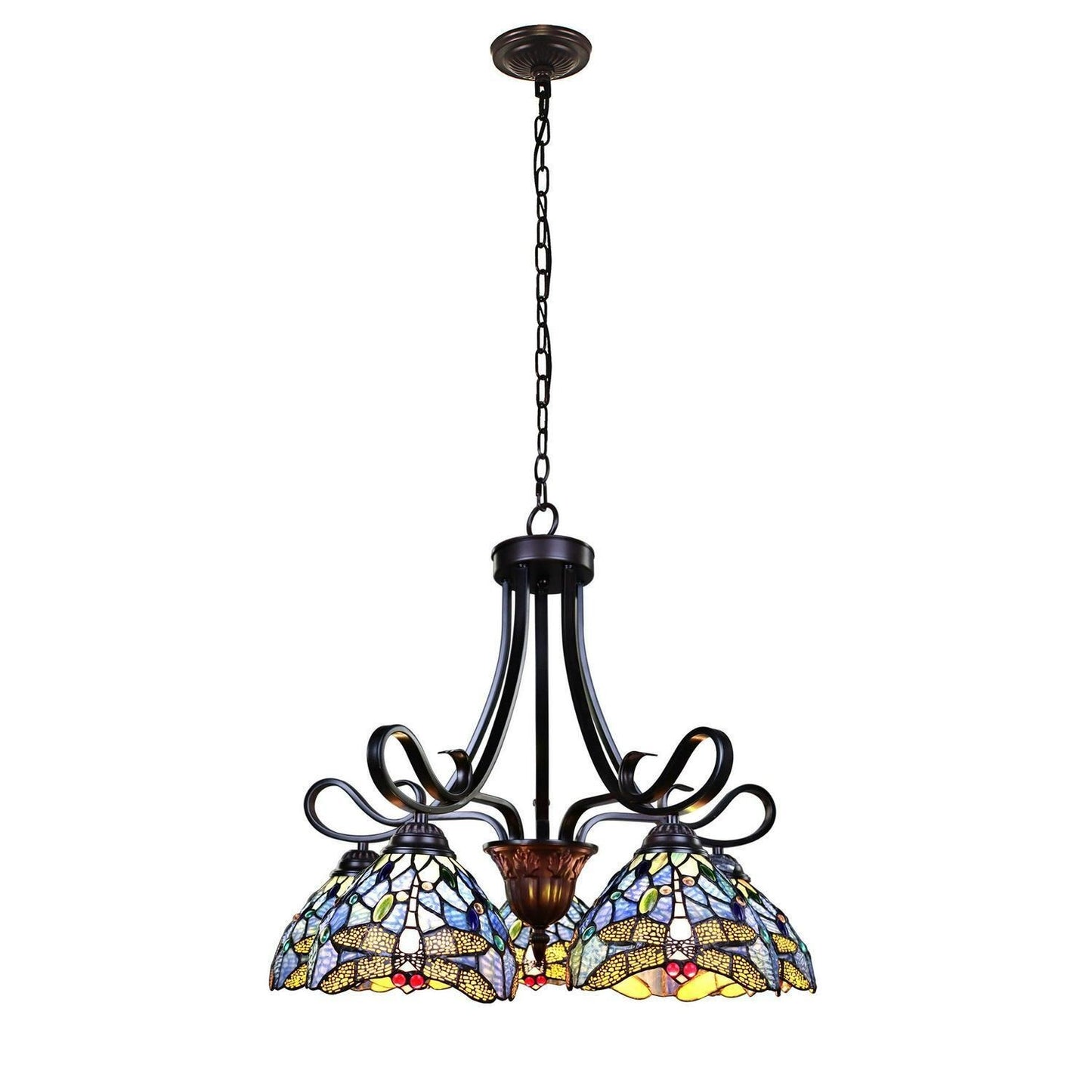 Dragonfly Design Hanging Pendant Ceiling Light White Tiffany Style Stained Glass