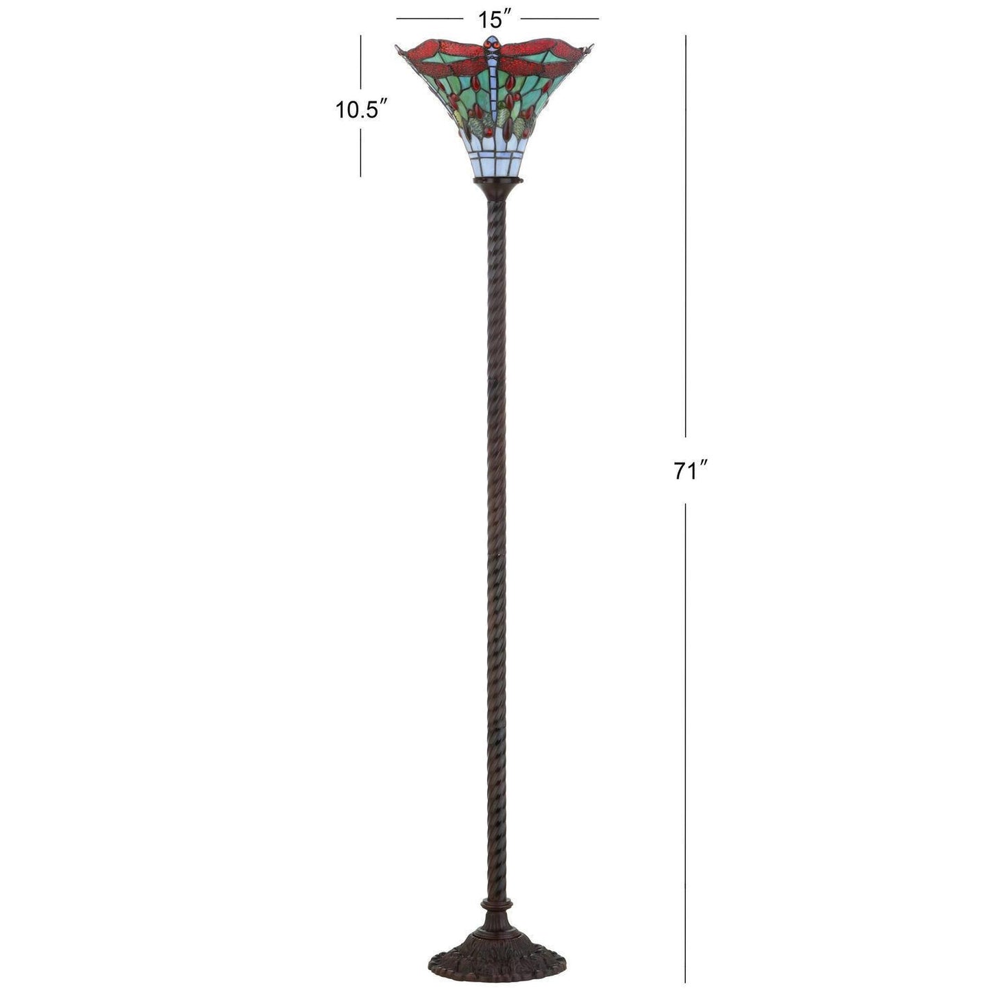 Tiffany Style Red Stained Glass Traditional Dragonfly Torchiere Floor Lamp