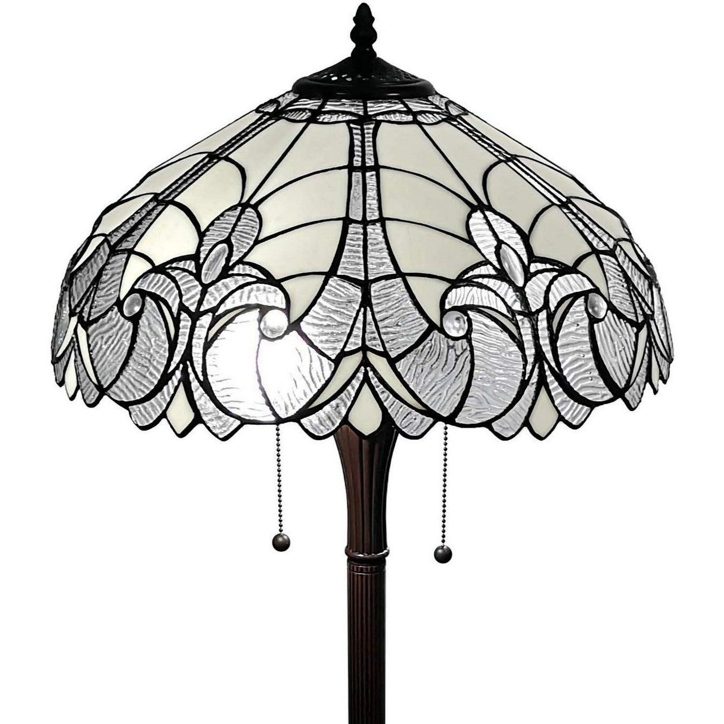 Tiffany Style Victorian White Stained Glass Floral Theme Floor Lamp