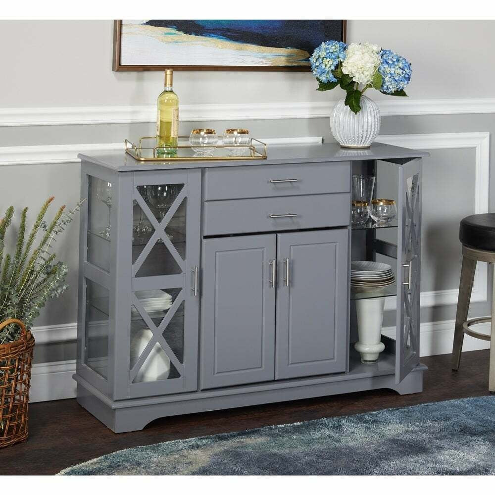 Buffet Cabinet Kitchen Dining Room Storage Organizer Sideboard Console Grey Gray