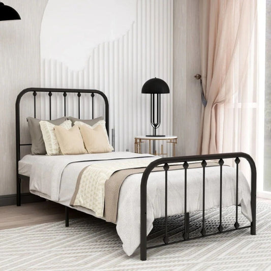 Twin Size Bed Frame Metal Platform Bed Frame with Headboard & Footboard Black