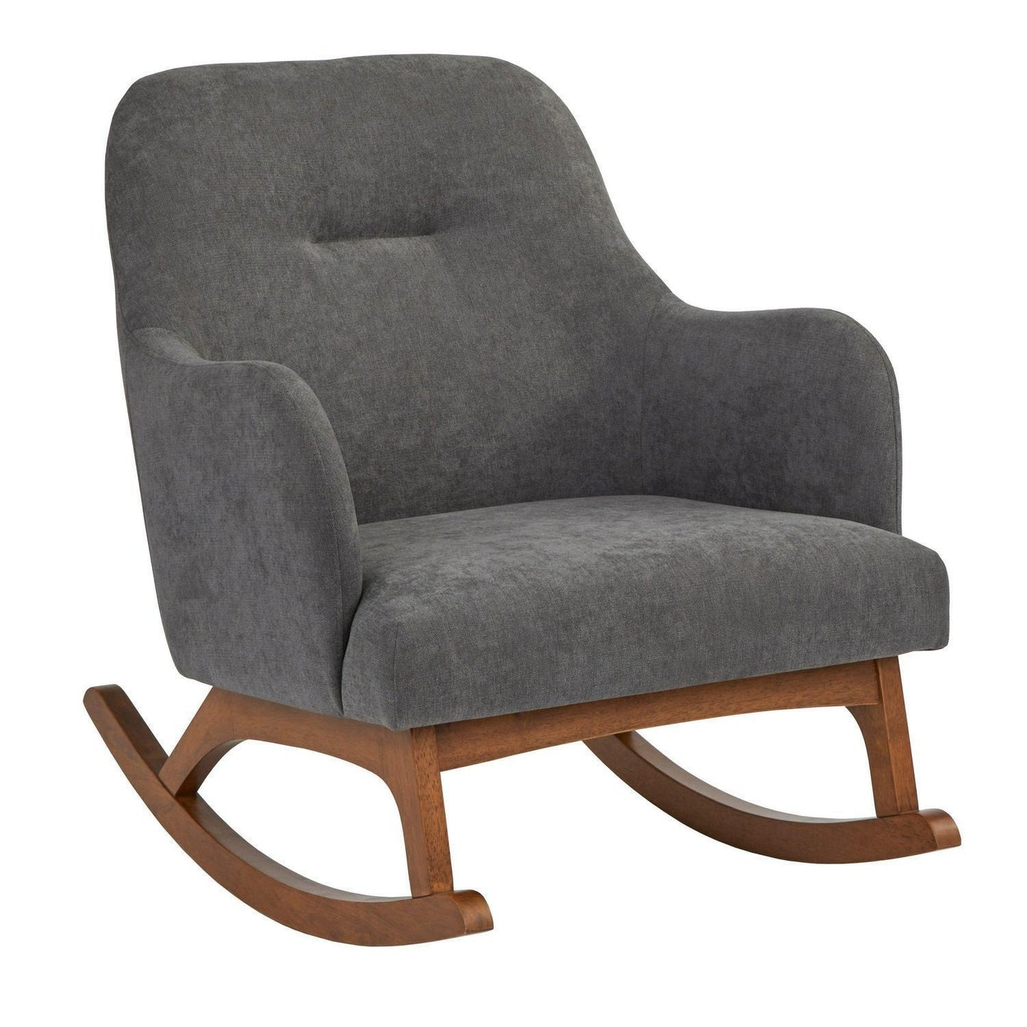 Mid-Century Modern Style Rocking Chair in Dark Grey Upholstered Finish