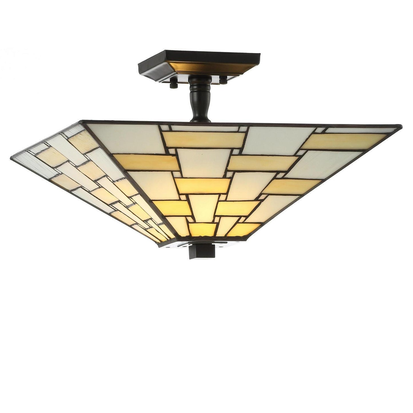 Mission Style Stained Glass Semi Flush Mount Ceiling Light in Creme Color